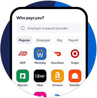 a depiction of a phone screen with options to select an employer